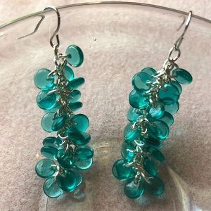 Turquoise Glass Bead Cluster Dangle Earrings